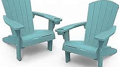 Keter Alpine Adirondack 2 Pack Resin Outdoor Furniture Patio Chairs with Cup Holder-Perfect for Beach, Pool, and Fire Pit Seating, Teal