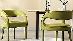 Shunzhi Green Upholstered Dining Chairs Set of 2 Modern Dining Room Chairs Velvet Kitchen Chairs Comfy Barrel Dining Chairs Accent Chairs with Open Back/Arms for Kitchen/Dining Room/Living Room