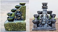 Homemade 2 Lord Ganesha Indoor Tabletop Waterfall Fountains | Awesome 2 Cement Waterfall Fountains