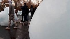 Melting icebergs appear outside Tate Modern in new art installation