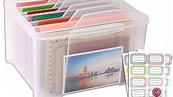 KILONEFE Greeting Card Storage & Organizer Box with 6 Adjustable Dividers for Holiday Birthday Photos, Crafts, Scrapbook, Paper, Stickers, Envelopes and More, Plastic Box of Card (New Version)
