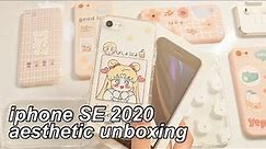 🧋 iphone SE 2020 aesthetic unboxing + set up ( camera test & accesories! )