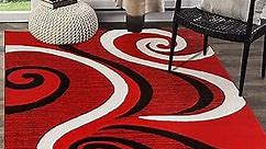 GLORY RUGS Modern Area Rug 8x10 Swirls Carpet Bedroom Living Room Contemporary Dining Accent Sevilla Collection 4817A (8x10, Red)