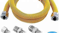 AMI PARTS 48" Flexible Gas Line Kit Yellow Coated, Gas Hose Connector Kit for Dryer, Stove, Water Heater,5/8" OD(1/2" ID) Stainless Steel Gas Line with Connector 1/2" MIP &1/2"FIP & 3/4"MIP Fitting