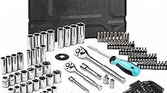 DURATECH 121-Piece Mechanics Tool Kits, Include SAE/Metric Sockets Set, 72-Tooth Drive Ratchet, 40-in-1 Magnetic Screwdriver, and Hex Keys with Carrying Tool Box for Auto Repair