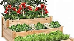 Best Choice Products 3-Tier Fir Wood Raised Garden Bed Planter Kit for Plants, Herbs, Vegetables, Outdoor Gardening w/Stackable & Flat Arrangement, Easy Assembly - Natural