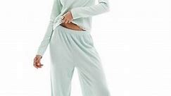 ASOS DESIGN mix & match rib & lace pajama set in green | ASOS