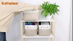Kntiwiwo Fabric Foldable Storage Bin Storage Baskets Cube Storage Organizer with Dual Carry Handles for Home Shelf, Closet, Nursery, Drawers, Set of 3 (Beige and White, 12" x 10" x 9.5")