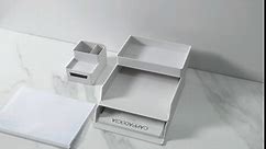 Desk Organizer Set,Stackable Office Desk Supplies Organizer,File Document Letter Tray Holder (Off-White)