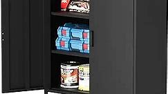 Ustamio Black Metal Storage Cabinet with 2 Door and Shelves, 3 Tier Metal Garage Storage Cabinet, Small Metal Locker Storage Cabinet for Home Office, Garage, Shop