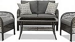 Wisteria Lane Patio Conversation Sets, 4 Pieces Patio Bistro Set with Coffee Table and Thick Cushions, All Weather Contemporary Grey Rattan Chair, Outdoor Furniture Set