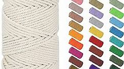 Macrame Cord 4mm x 109Yards (328Feet), Natural Cotton Macrame Rope - 4 Strands Twisted Macrame Cotton Cord for Wall Hanging, Plant Hangers, Crafts, Gift Wrapping and Wedding Decorations, Beige