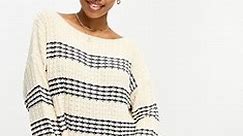 Pull&Bear waffle knit sweater in ecru stripe | ASOS