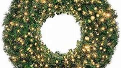 48 Inch 4 FT Large Christmas Wreath - DECSPAS Pre-lit Plug-in Wreaths with 220 Color Changing 9 Modes LED Lights Remote Adapter Christmas Wreaths for Front Door Outdoor Indoor Wall Home