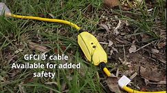 IRON FORGE CABLE 25 Foot Lighted Outdoor Extension Cord with 3 Electrical Power Outlets - 12/3 SJTW Heavy Duty Yellow Extension Cable with 3 Prong Grounded Plug for Safety, 15 AMP