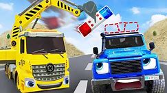 Where is Police Car's Siren? | Crane Truck Rescue Mission | Zambo Color Toys