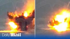 Ukraine's kamikaze drone attacks spark fireball and damage Russian warship