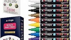 Paint pens for Rock Painting - Wood, Glass, Metal and Ceramic Works on Almost All Surfaces Set of 15 Vibrant Medium tip Oil Paint Marker Pens, Quick Dry, Water Resistant