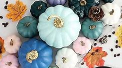 Ywlake Pumpkin Fall Decorations 17pcs, Decorative Large Small Outdoor Blue Green Pink Teal Foam Plastic Fake Faux Artificial Pumpkins for Halloween Autumn Harvest Festival Home Table Decor