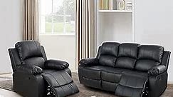2 Piece Living Room Furniture Set, Leather Recliner Sofa and Chair Set,Recliner Couch for Home Office Apartment（Chair and 3-Seat Sofa Set,Black