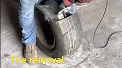 Removing a car tire from an aluminum rim in 35 seconds