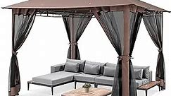 COBIZI 10'x10' Outdoor Patio Gazebo Outdoor Canopy with Mosquito Net, Gazebos for Patios Tent for Backyard Party Deck and Garden, Canopy Tent with Steel Frame and Double Roof Tops, Brown