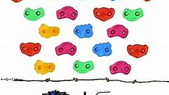 Rock Wall-Climbing Kit - 25 Multi-Colored Rock Climbing Holds with Mounting Hardware - Easy to Install, Indoor/Outdoor Rock-Climbing Accessories with Knotted Rope for Kids