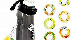 Air Water Bottle with Flavor Pods, 650ML Leak Proof Sports Water Bottles With Straw and Strap, 0% Sugar Fruit Fragrance Drinking Bottles (Black)