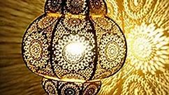 Moroccan Modern Hanging Blue Ceiling Light Lantern Lamp for Home Decor (Gold-1)