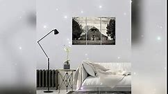 3 Pieces Rustic Barn Canvas Wall Art Black and White Old Barn with USA Flag Painting Print Vintage Cabin Landscape Picture for Farmhouse Home Decor 16x32inchx3pcs
