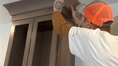 Crown molding install on these walnut uppers! Kissing the ceiling with a Furniture base as a Fascia board #carpentry #kitchen | MF Paint