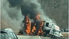 Tractor-trailer catches fire during multi-vehicle crash