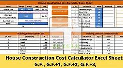 House Construction Cost Calculator Excel Sheet For Ground Floor(G.F.), G.F. 1, G.F. 2, G.F. 3,