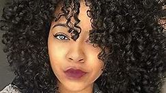 Curly Wigs for Black Women - Afro Curly Wig with Bangs Natural Black Hair Synthetic Heat Resistant Full Wigs with 1 Wig Comb and 4pcs Wig Caps