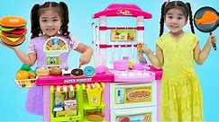 Suri and Annie Cooking Pretend Food with Toy Kitchen Play Set