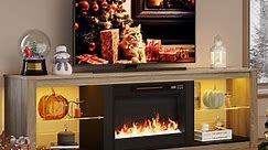 Bestier Electric Fireplace TV Stand for 75inch TV, Farmhouse Entertainment Center with LED Light for Living Room in Wash Grey