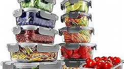 NutriChef Superior Glass Food Storage - 24-Piece Stackable, Meal-prep Containers w/ Newly Innovated Hinged BPA-Free 100% Leakproof Locking Lids - Freezer-to-Oven-Safe NCGLGY (Gray)