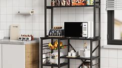 Bakers Rack with Storage, Lofka Microwave Stand with Storage Shelf for Kitchens, Black