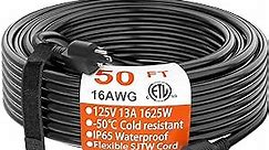 HUANCHAIN 50 FT 16 Gauge Black Indoor Outdoor Extension Cord Waterproof, Flexible Cold Weather 3 Prong Electric Cord Outside, 13A 1625W 125V 16AWG SJTW, ETL Listed