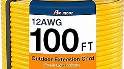 BBOUNDER Outdoor Extension Cord 100 FT Waterproof, 12/3 SJTW Heavy Duty 15A 1875W, Flexible 100% Copper 3 Prong Cords for Commercial Use and High Power Appliance, Yellow