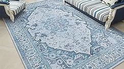 YIHOUSE Boho Area Rugs for Living Room - 6x9 Machine Washable Rugs, Ultra-Thin Vintage Large Rugs, Blue Print Distressed Rugs, Indoor Non-Slip Soft Carpet for Bedroom Dining Room Farmhouse
