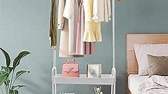 Clothing Rack Coat Rack Clothes Rack w/Storage Shelves & Hooks, Freestanding Closet Organizer Garment Rack Shelf, Standing Metal Sturdy Clothing Rack for Hallway, Bedroom Bathroom, Balcony-Pink
