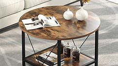 Dextrus Round Coffee Table with Storage, Rustic Living Room Tables with Sturdy Metal Legs, Brown