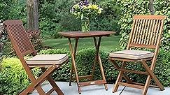 Outdoor Interiors Eucalyptus Wood 3-Piece Square Foldable Bistro Outdoor Furniture Patio Set, Table and 2 Chairs with Cushions, Beige