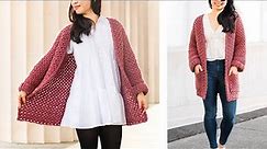 East Chunky Crochet Coat with Pockets // Linen Stitch Coatigan // Free Crochet Pattern + Tutorial
