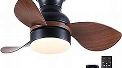 Small Ceiling Fans with Lights - 22" Modern Ceiling Fan Light with Remote, Stepless Dimming and 6 Fan Speeds, Flush Mount Low Profile Ceiling Fan for Bedroom and Small Space, Brown…………