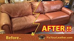 OUR LEATHER REPAIR DYES - used on this OLD FADED WORN LEATHER Couch !!