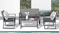 Patiorama 4 Pieces Outdoor Patio Furniture Set, Outdoor Wicker Conversation Set, Patio Rattan Chair Set, Modern Bistro Set with Coffee Table, Garden Balcony Backyard Poolside (Dark Grey)