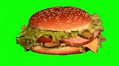 Hamburger with bacon rotating on green screen, loop