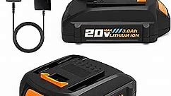 2 Pack Replace for Worx 20V Battery and Charger Kit, Compatible with All 20V Worx Batteries WA3520 WA3525 WA3575 WG151s WG155s WG251s WG255s